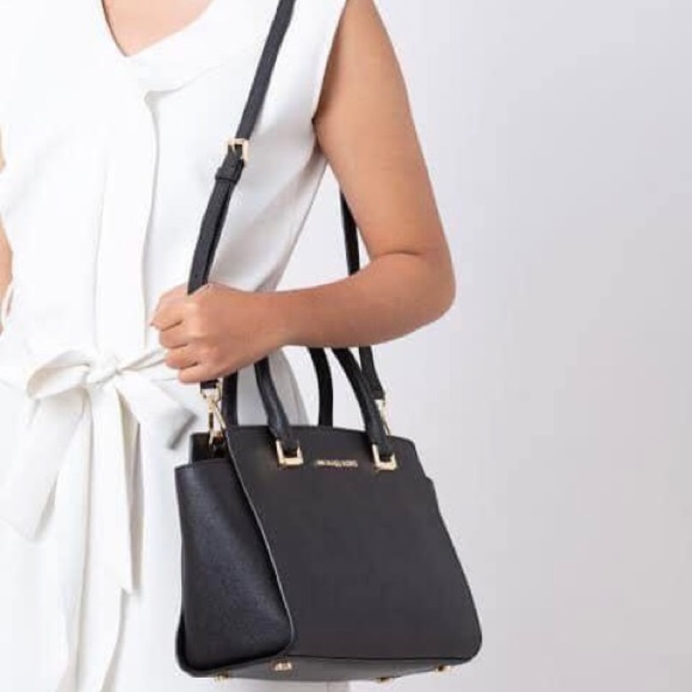 Michael Kors Black Selma Satchel Saffiano Leather Crossbody Bag - Picture 5 of 14